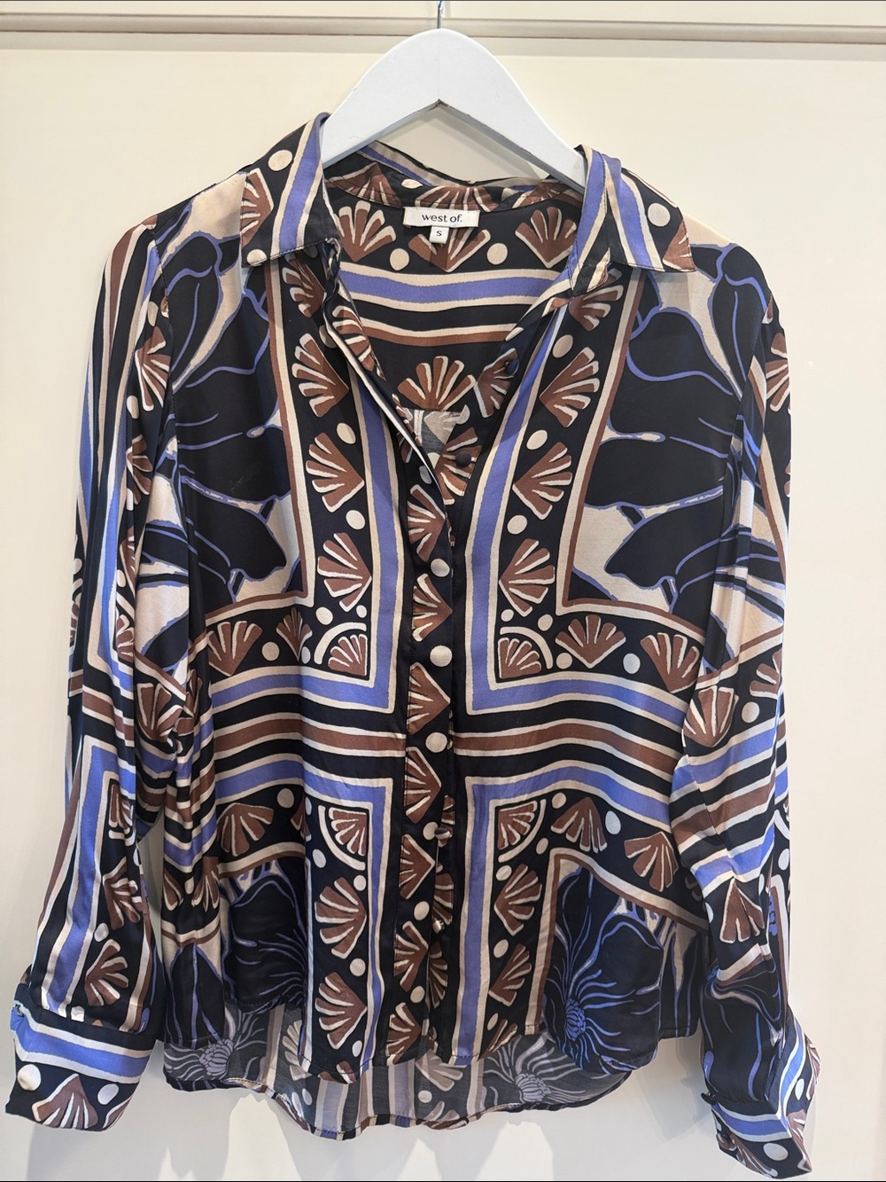Brown & Blue Geometric Button-Down Blouse